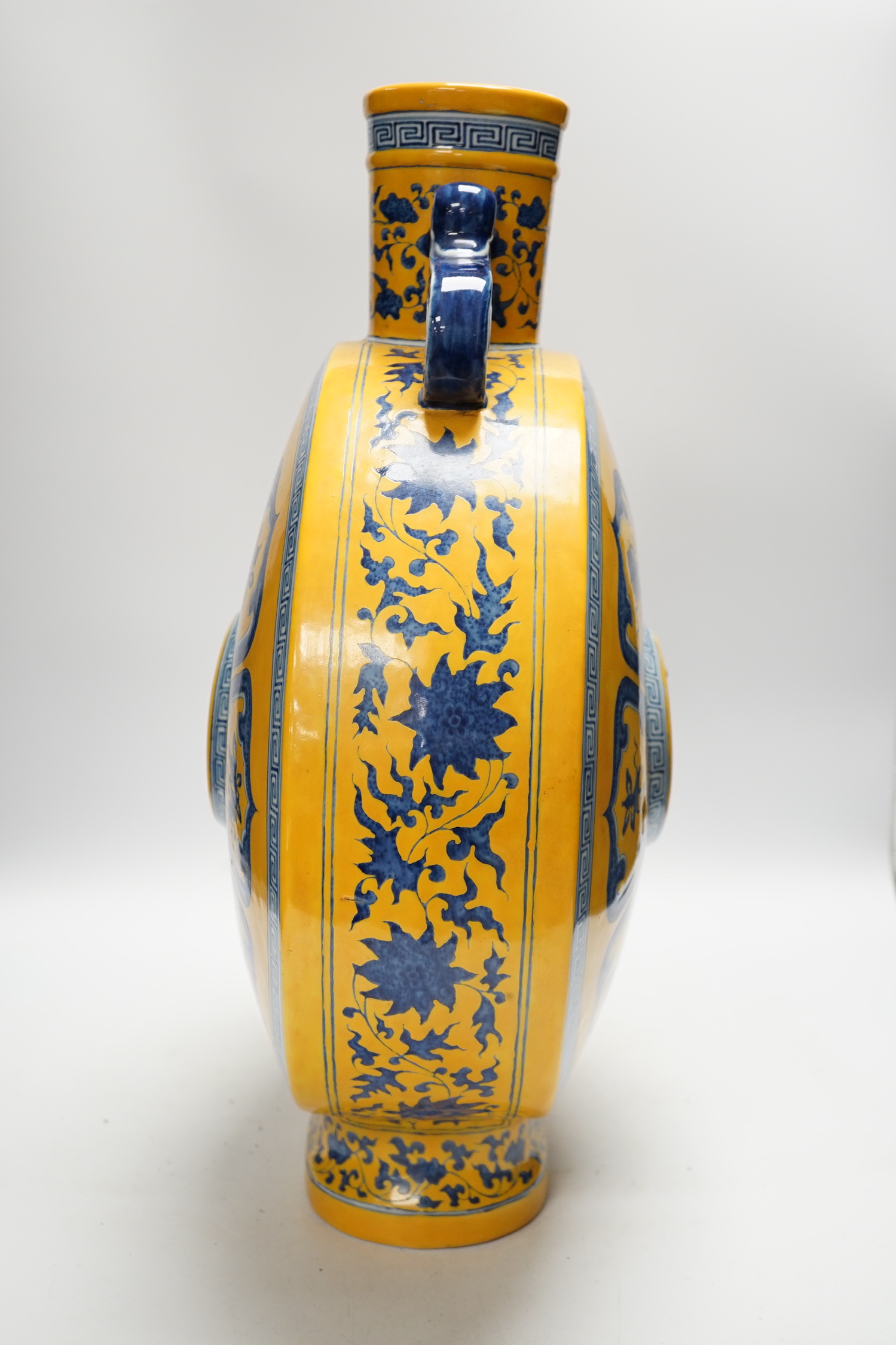 A large Chinese yellow ground moonflask, 49cm high